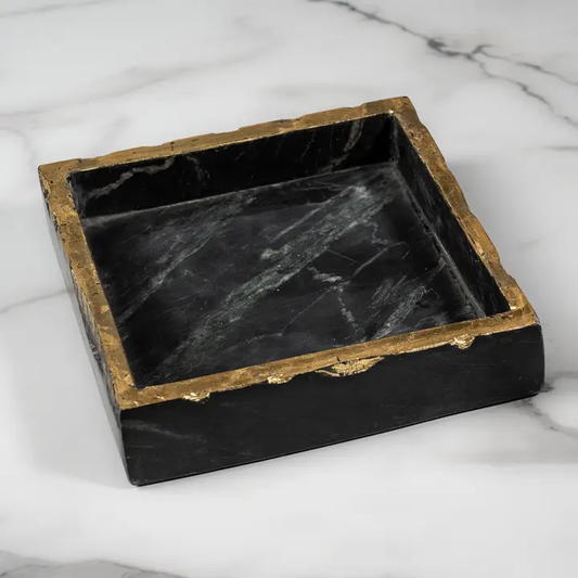 Large Gold Edged Marble Lunch Napkin Holder/Tray