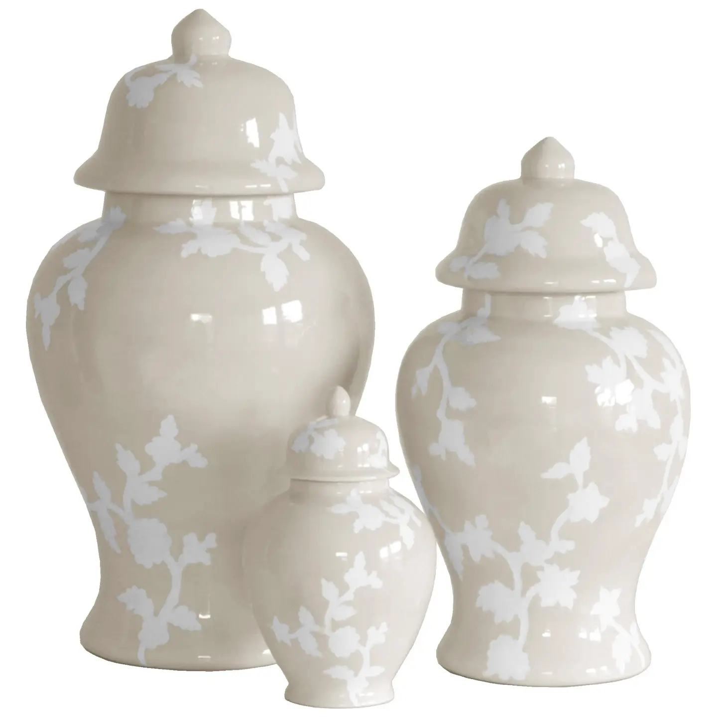 Small Beige Chinoiserie Ginger Jar