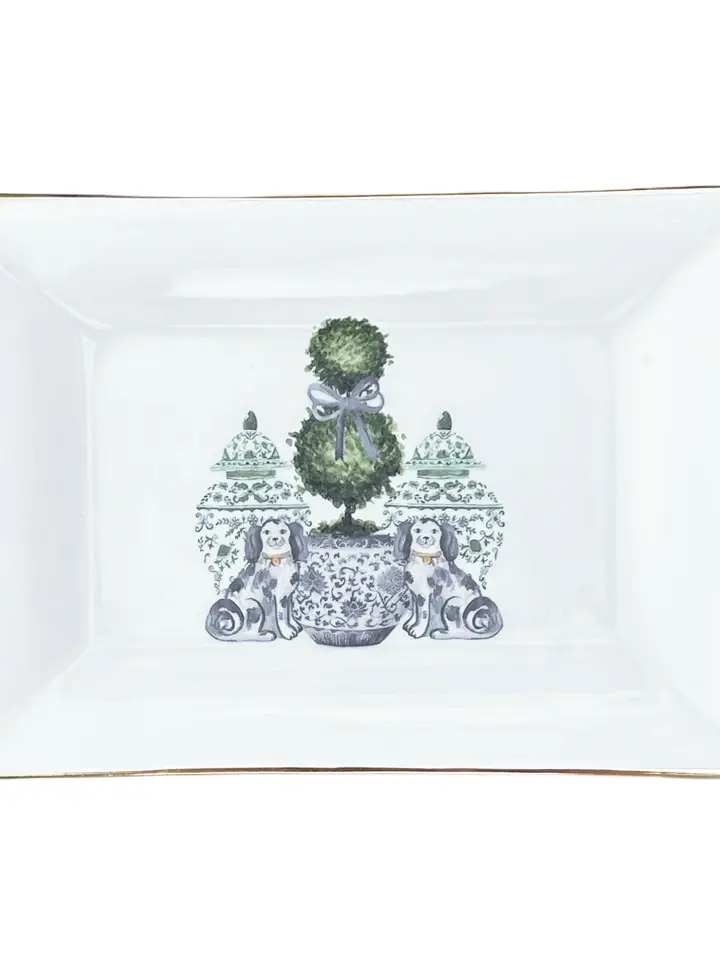 Staffordshire Dogs w/ Topiary Porcelain Trinket Tray