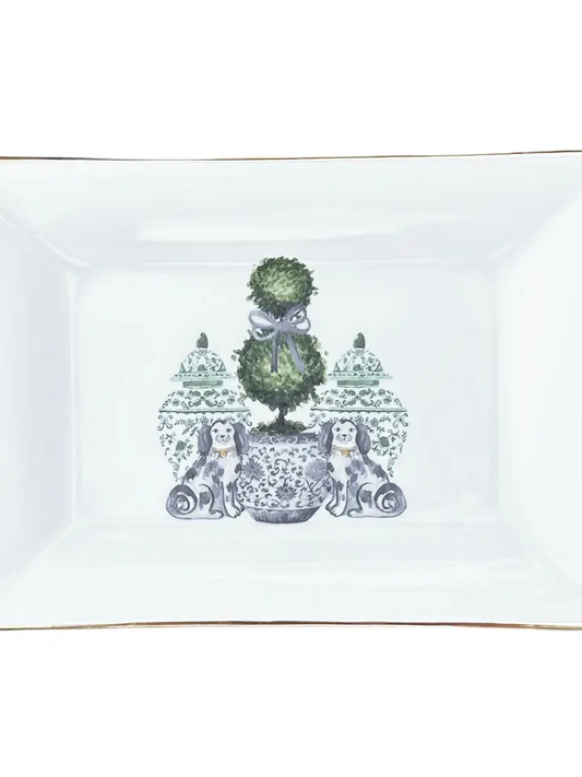 Staffordshire Dogs w/ Topiary Porcelain Trinket Tray